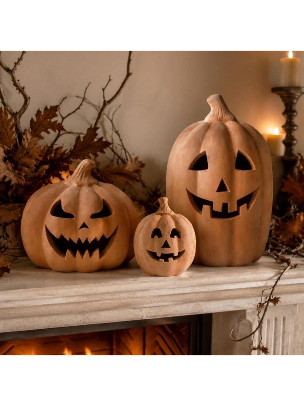 3 Pcs Halloween Terracotta Pumpkin Lanterns | Festive Fall Decor & Spooky Vibes